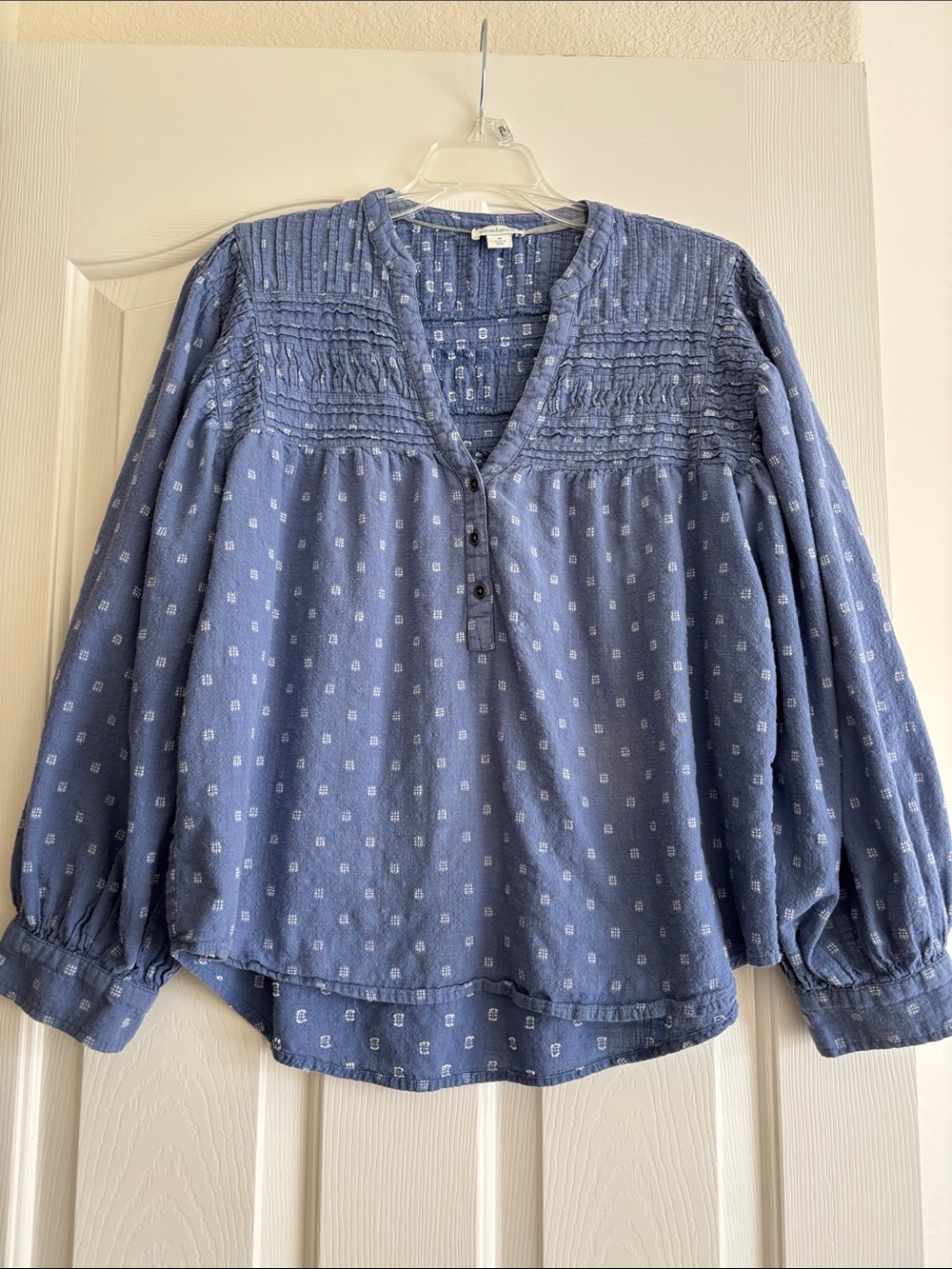 Sundance Blue Pintuck Peasant Blouse